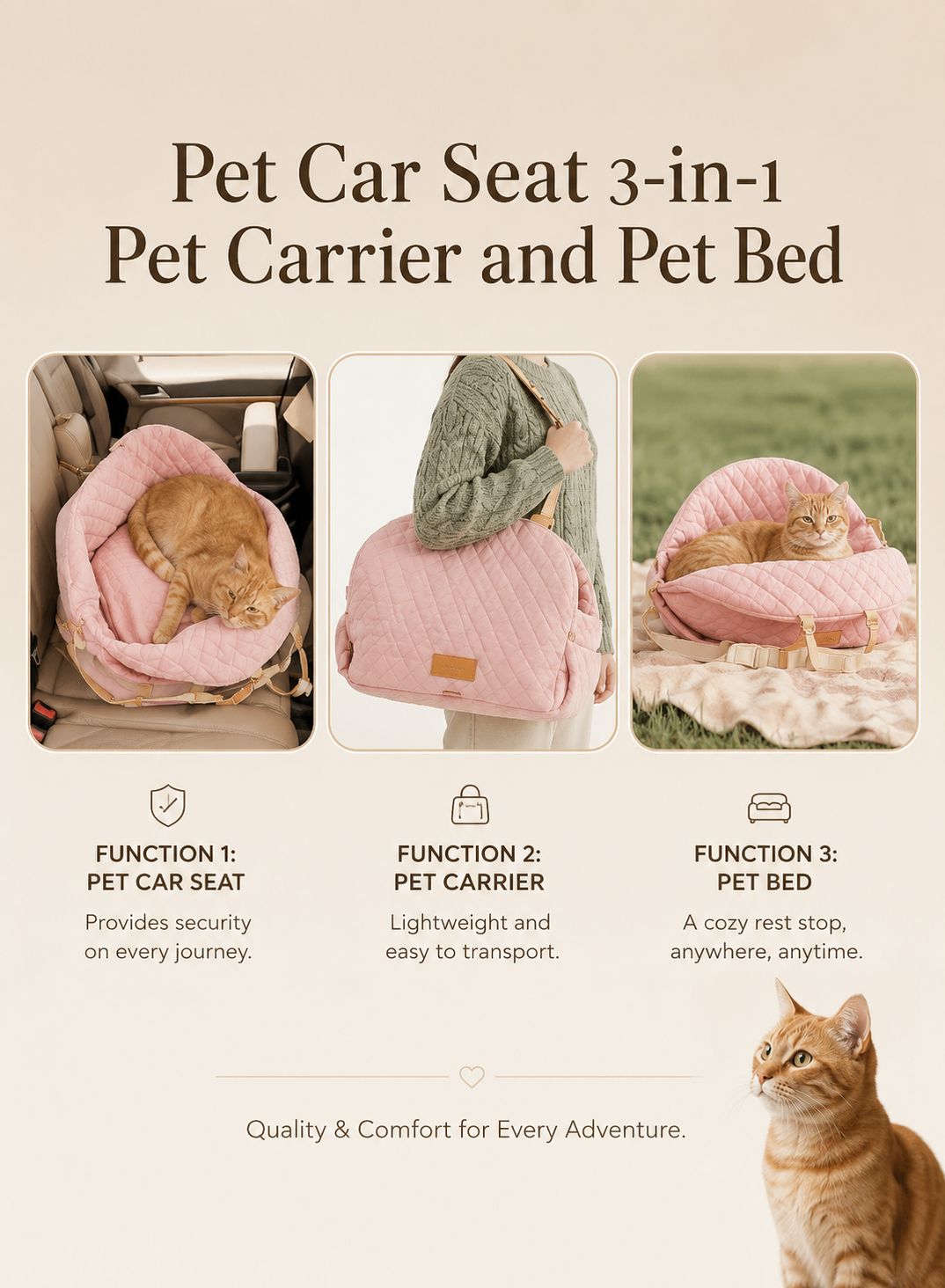 Luxury 3-in-1 Pet Carrier, Car Seat & Travel Bed