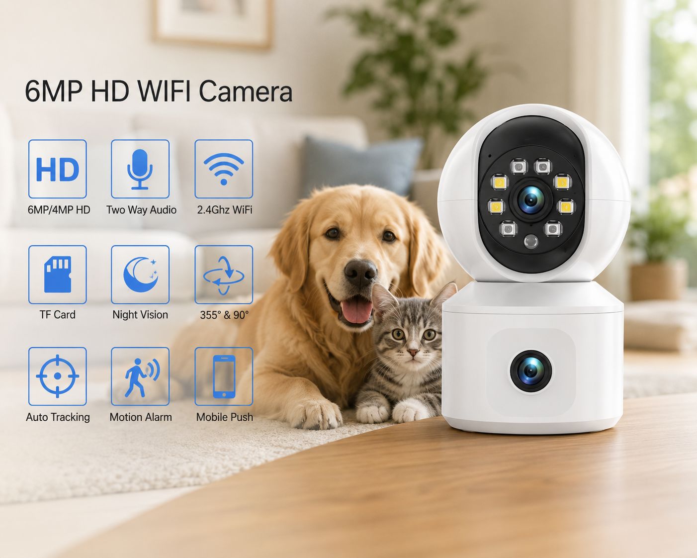 6MP HD WiFi Security Camera with Night Vision & Auto Tracking