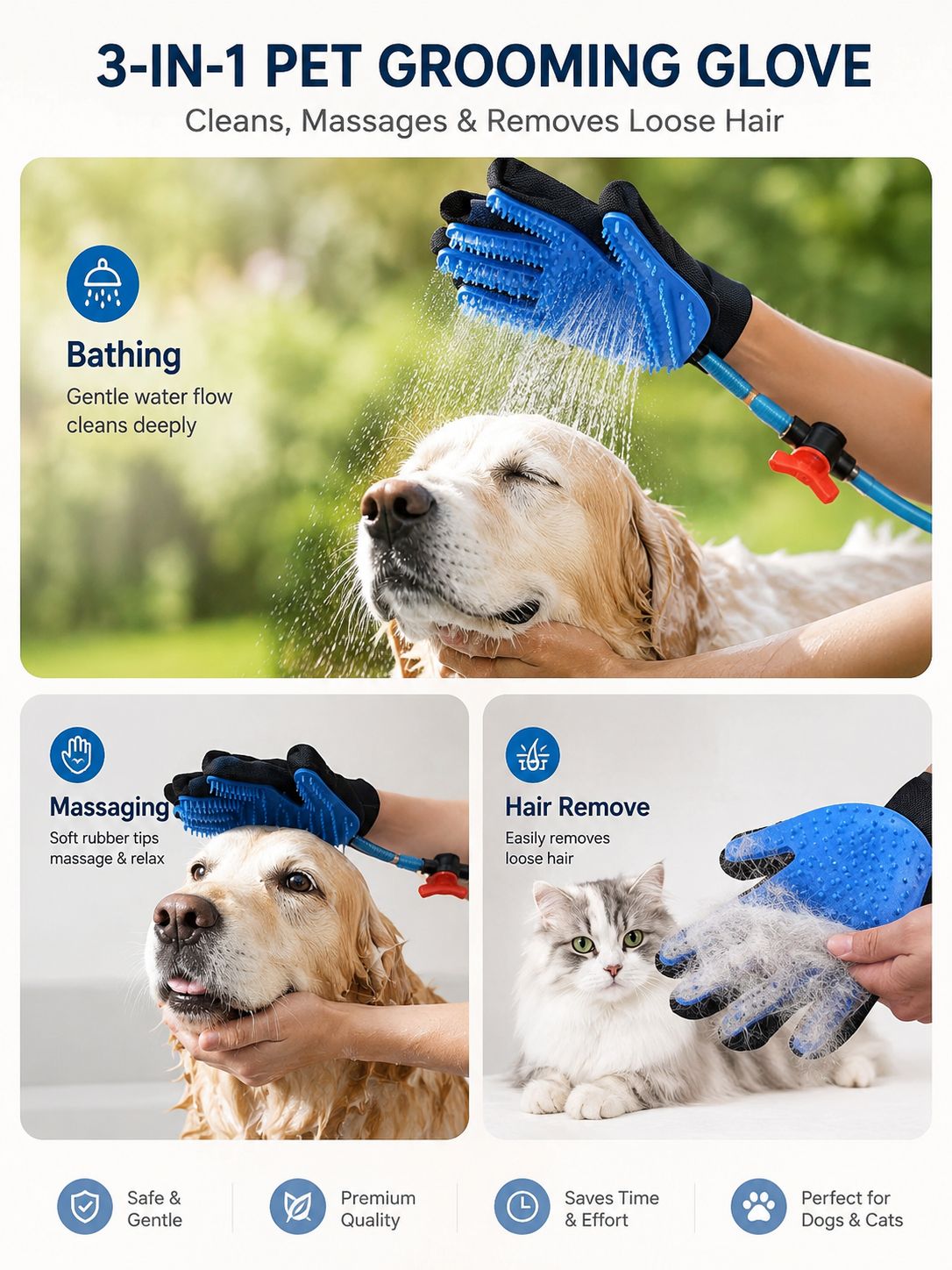 3 In 1 Pet Grooming Glove