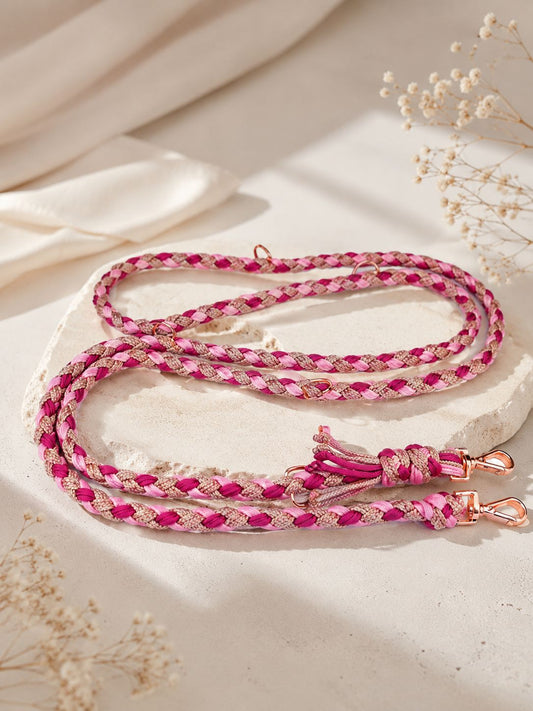 Handmade Adjustable Paracord Dog Leash – Rose/Blue Gold Hardware | 2m