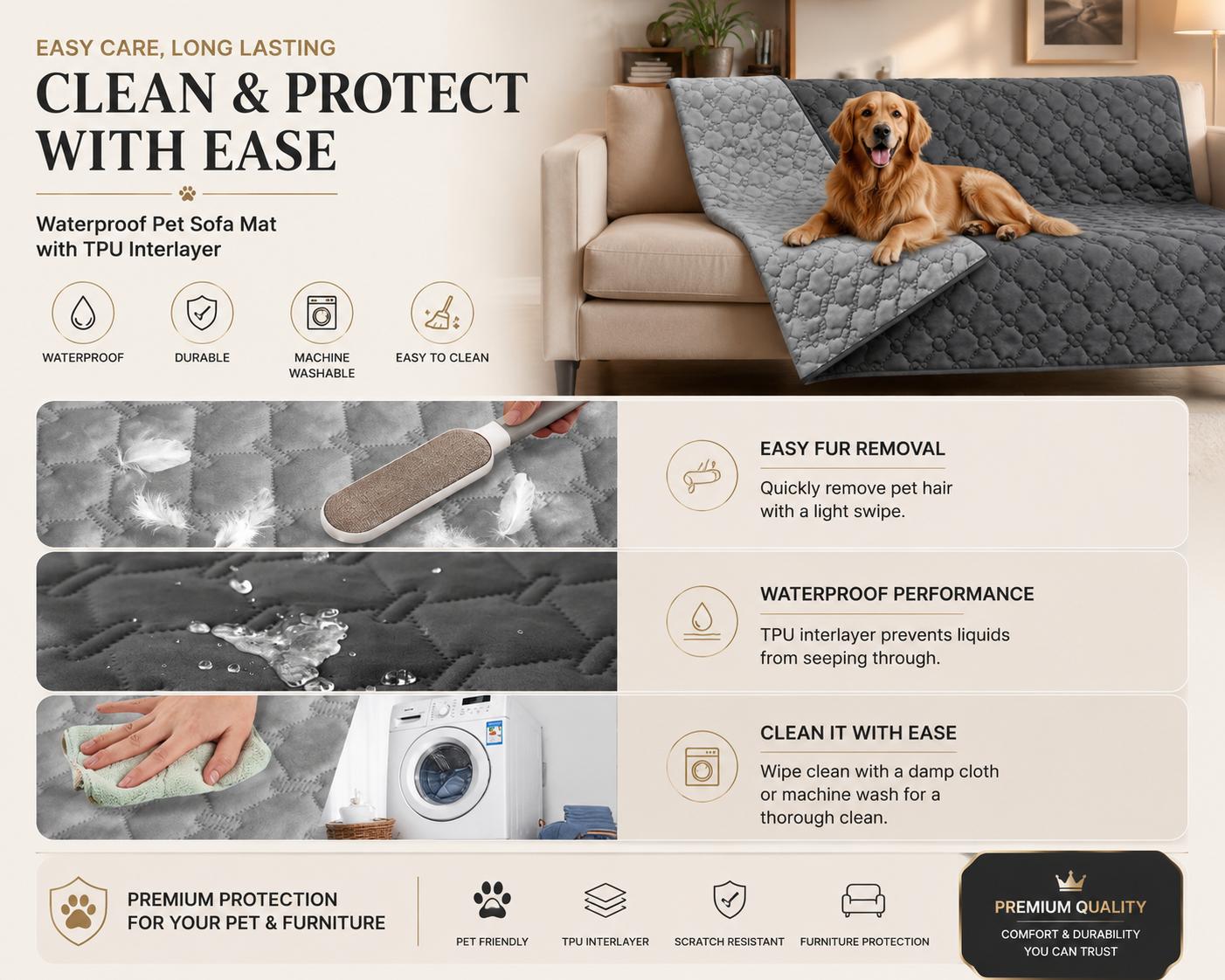 Luxury Waterproof Pet Sofa Cover – Soft & Washable TPU Protector