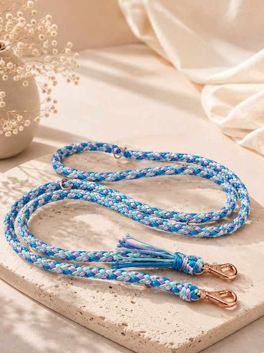 Handmade Adjustable Paracord Dog Leash – Rose/Blue Gold Hardware | 2m